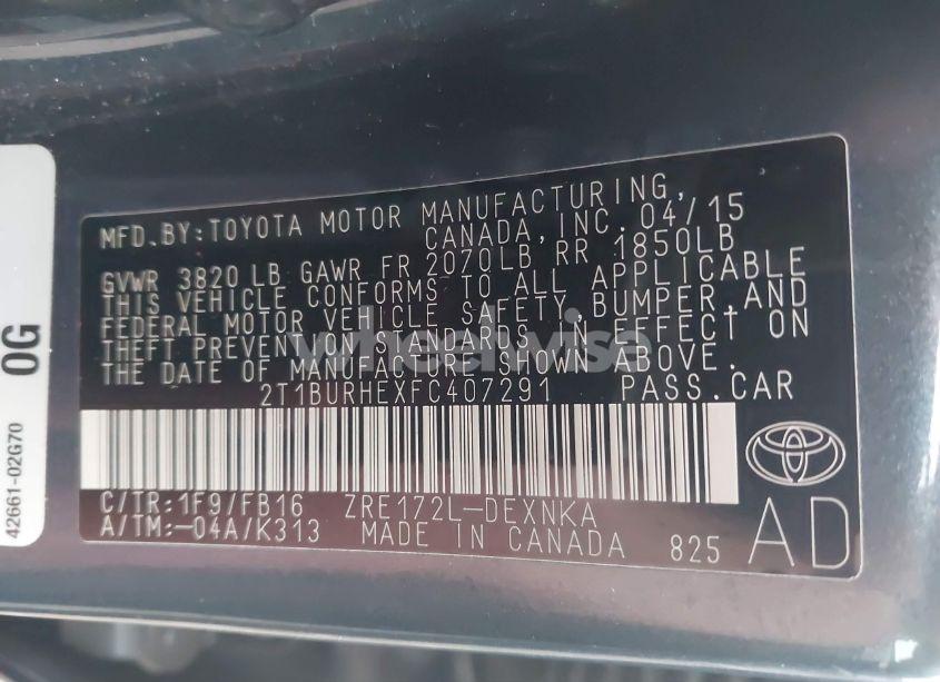 Photo 9 of 2015 Toyota Corolla LE (VIN 2T1BURHEXFC407291)