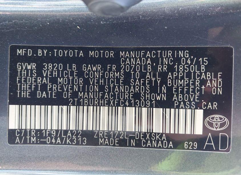 Photo 9 of 2015 Toyota Corolla S PREMIUM (VIN 2T1BURHEXFC413091)