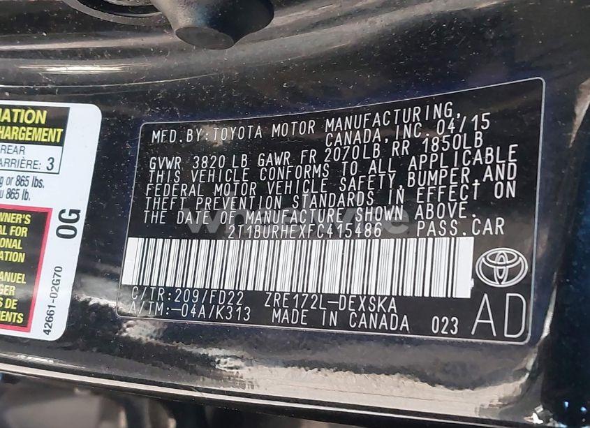 Photo 9 of 2015 Toyota Corolla S (VIN 2T1BURHEXFC415486)