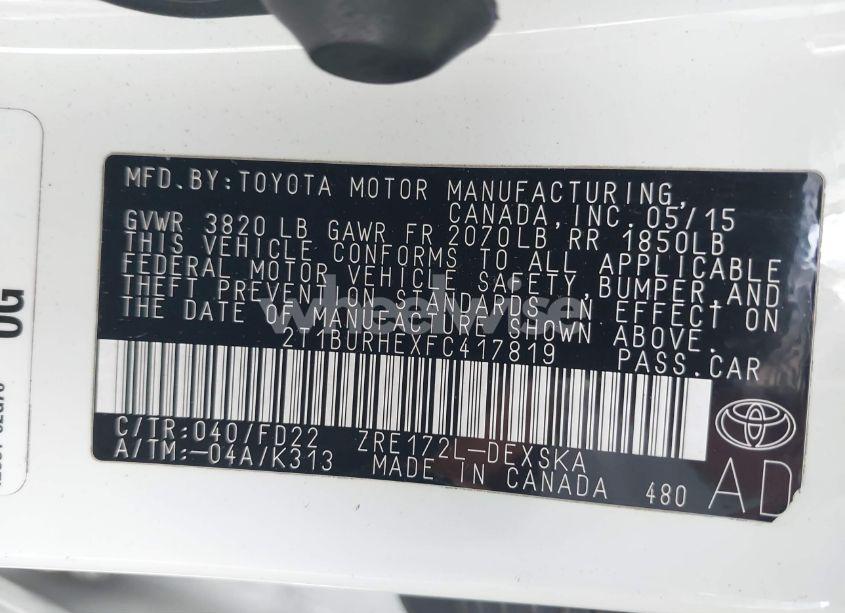 Photo 9 of 2015 Toyota Corolla S (VIN 2T1BURHEXFC417819)