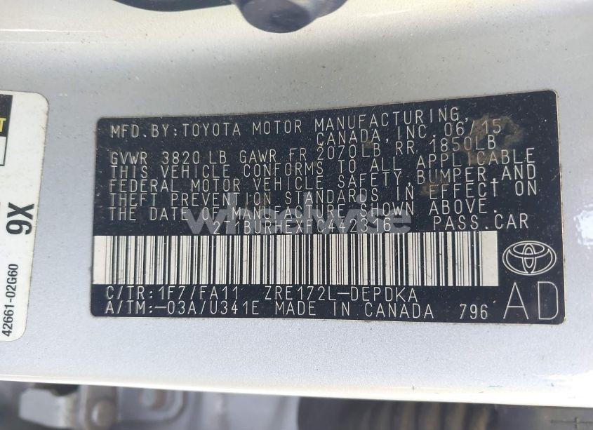 Photo 9 of 2015 Toyota Corolla L (VIN 2T1BURHEXFC442316)