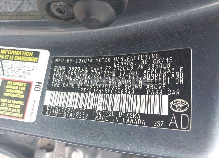 Photo 9 of 2015 Toyota Corolla S PLUS (VIN 2T1BURHEXFC446849)