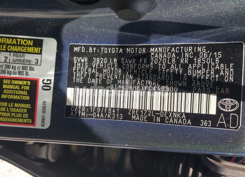 Photo 9 of 2015 Toyota Corolla LE (VIN 2T1BURHEXFC449900)