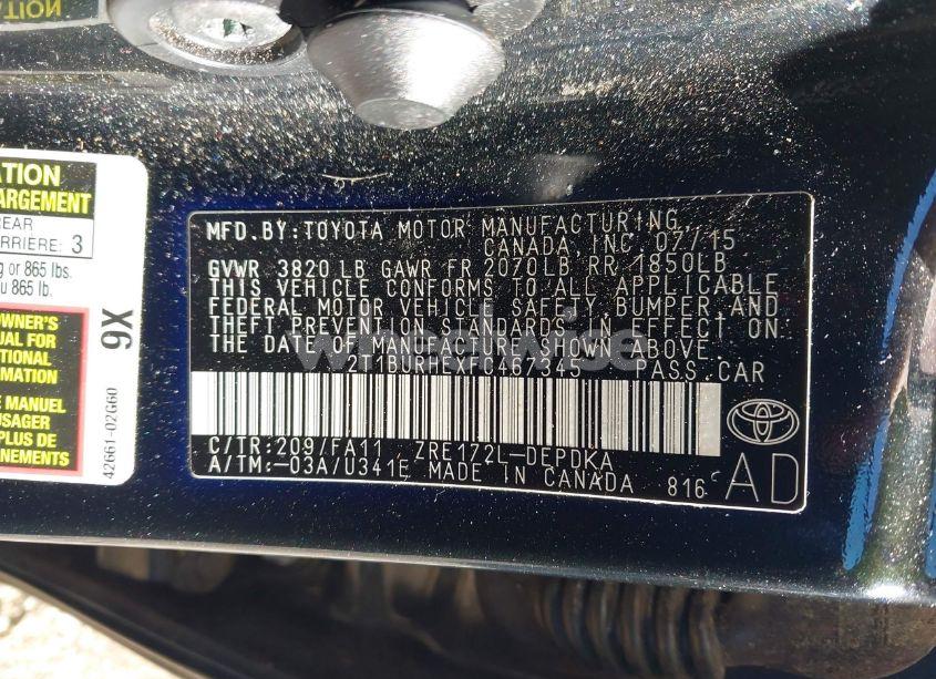 Photo 9 of 2015 Toyota Corolla L (VIN 2T1BURHEXFC467345)