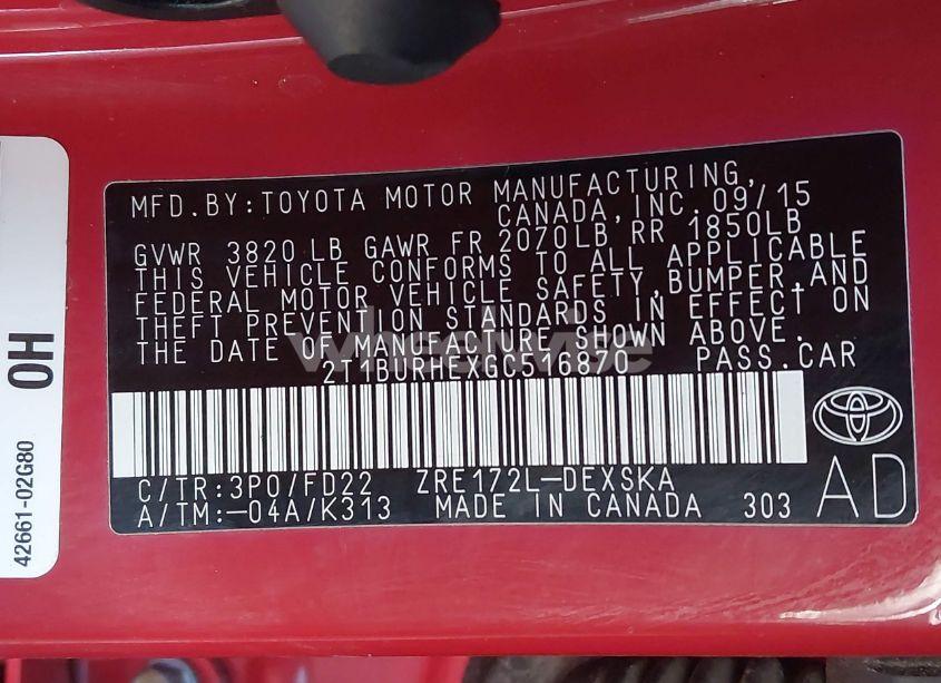 Photo 9 of 2016 Toyota Corolla S W/SPECIAL EDITION PKG (VIN 2T1BURHEXGC516870)