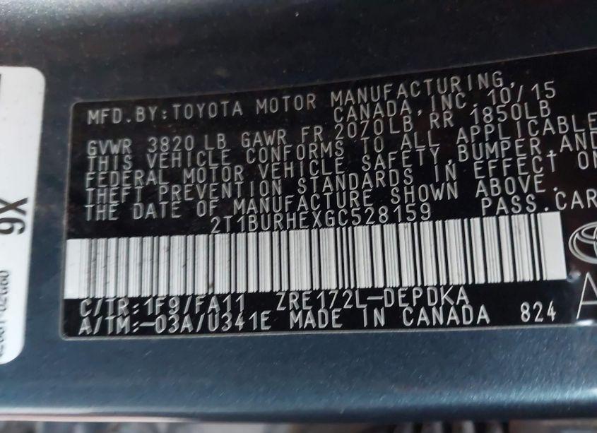 Photo 9 of 2016 Toyota Corolla L (VIN 2T1BURHEXGC528159)