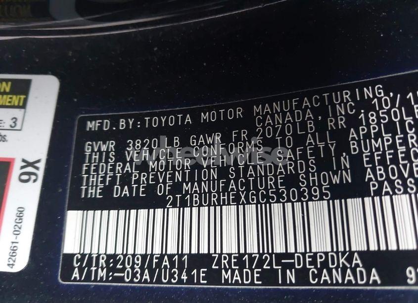 Photo 9 of 2016 Toyota Corolla L (VIN 2T1BURHEXGC530395)