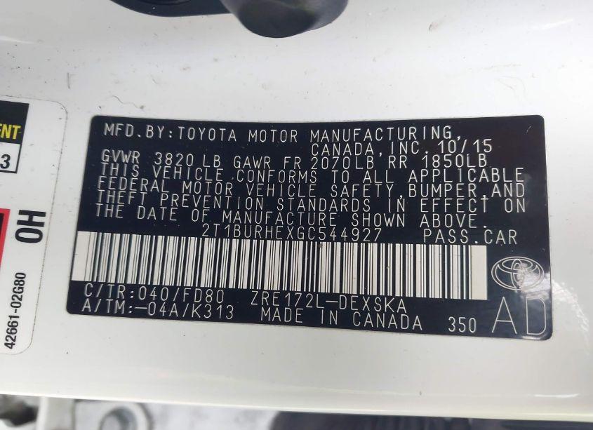 Photo 9 of 2016 Toyota Corolla S PLUS (VIN 2T1BURHEXGC544927)