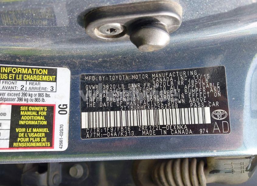 Photo 9 of 2016 Toyota Corolla LE (VIN 2T1BURHEXGC562568)