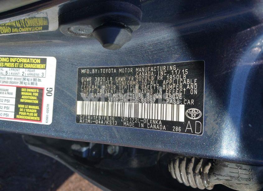 Photo 9 of 2016 Toyota Corolla LE (VIN 2T1BURHEXGC565857)