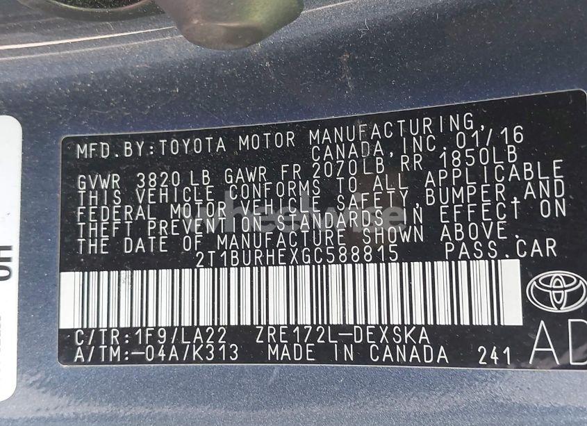 Photo 9 of 2016 Toyota Corolla S PREMIUM (VIN 2T1BURHEXGC588815)