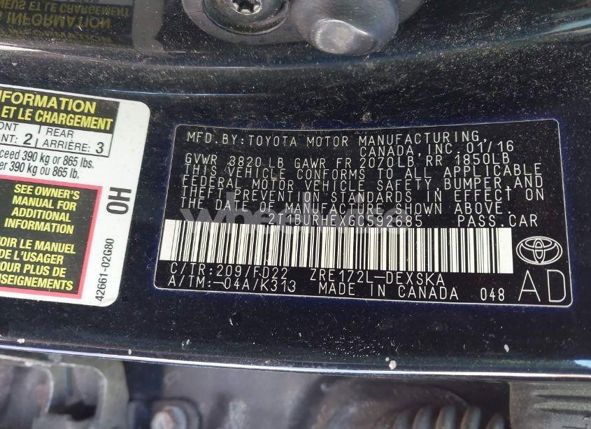 Photo 9 of 2016 Toyota Corolla S PLUS (VIN 2T1BURHEXGC592685)