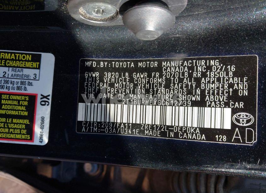 Photo 9 of 2016 Toyota Corolla L (VIN 2T1BURHEXGC612739)