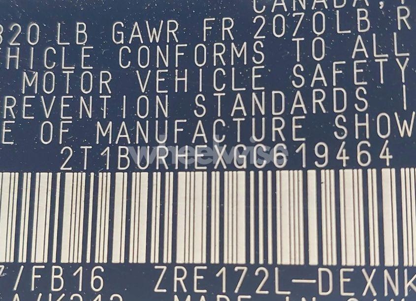 Photo 9 of 2016 Toyota Corolla LE (VIN 2T1BURHEXGC619464)