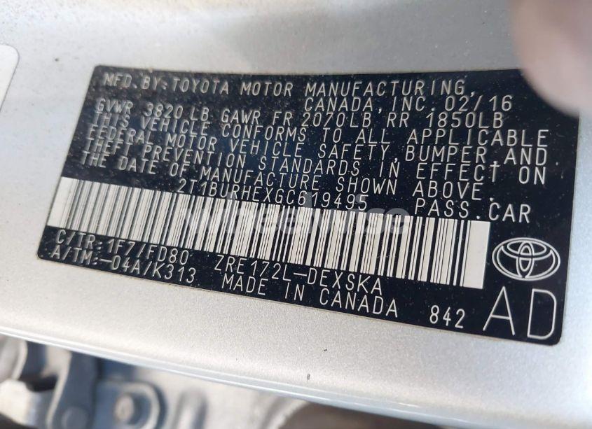 Photo 9 of 2016 Toyota Corolla S PLUS (VIN 2T1BURHEXGC619495)