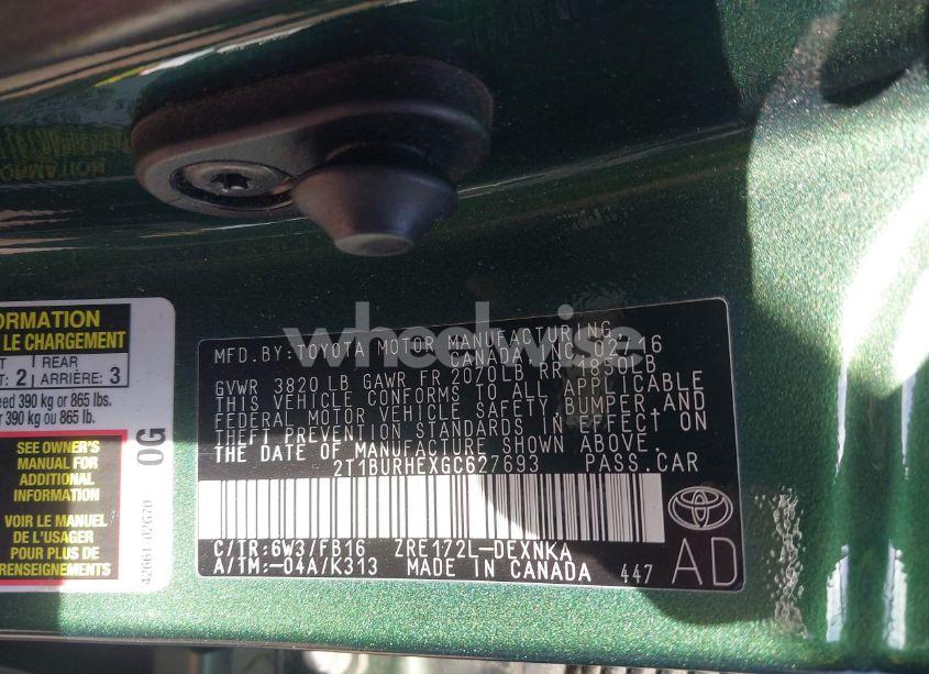 Photo 9 of 2016 Toyota Corolla LE (VIN 2T1BURHEXGC627693)