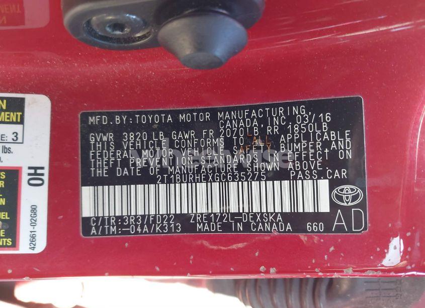 Photo 9 of 2016 Toyota Corolla S PLUS (VIN 2T1BURHEXGC635275)