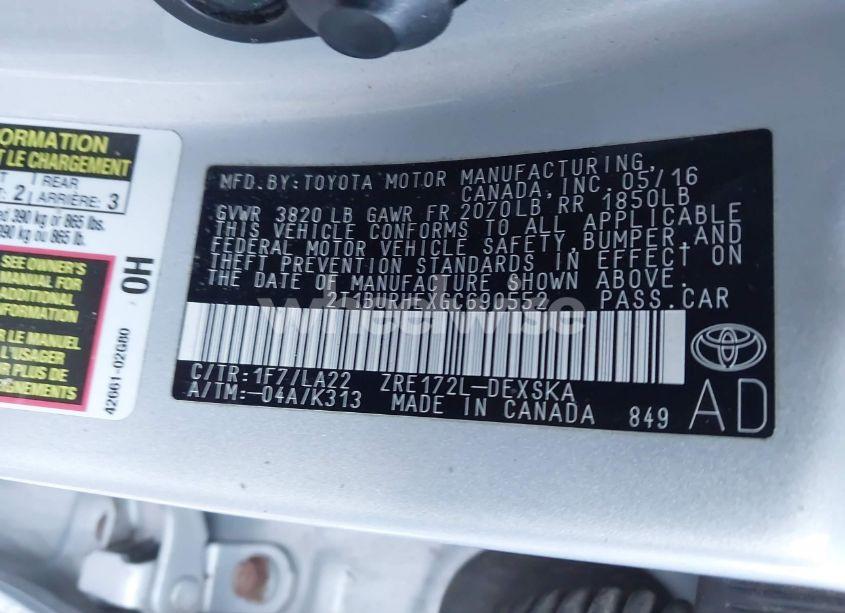 Photo 9 of 2016 Toyota Corolla S PREMIUM (VIN 2T1BURHEXGC690552)