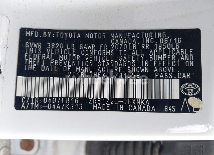 Photo 9 of 2016 Toyota Corolla LE (VIN 2T1BURHEXGC711559)