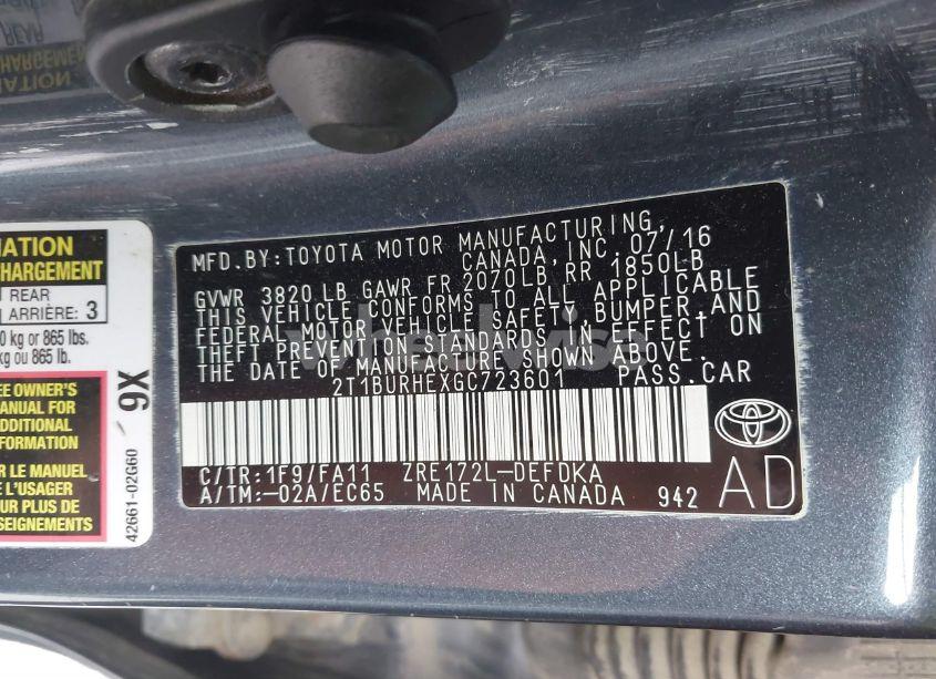 Photo 9 of 2016 Toyota Corolla L (VIN 2T1BURHEXGC723601)