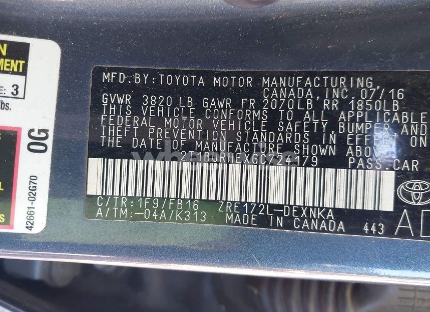 Photo 9 of 2016 Toyota Corolla LE (VIN 2T1BURHEXGC724179)