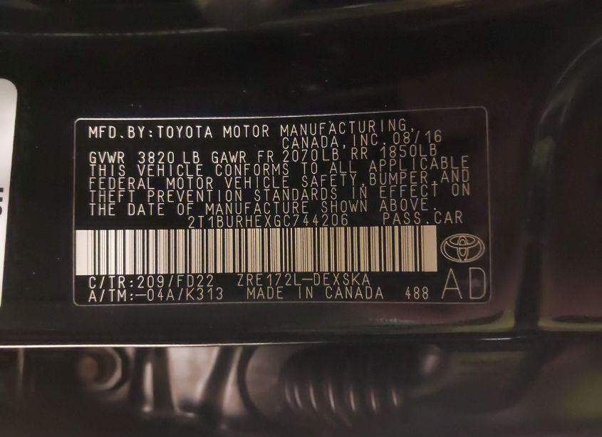 Photo 9 of 2016 Toyota Corolla S PLUS (VIN 2T1BURHEXGC744206)