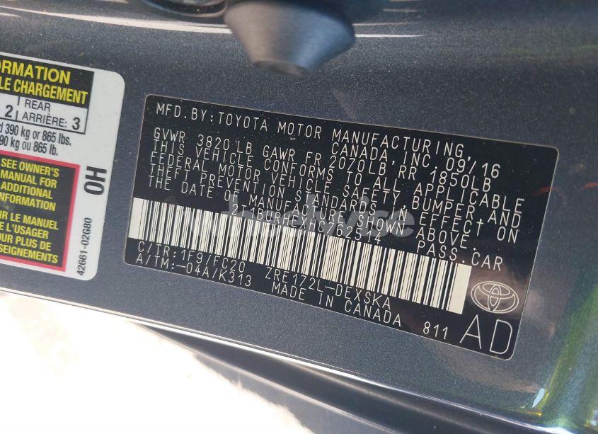 Photo 9 of 2017 Toyota Corolla SE (VIN 2T1BURHEXHC762514)