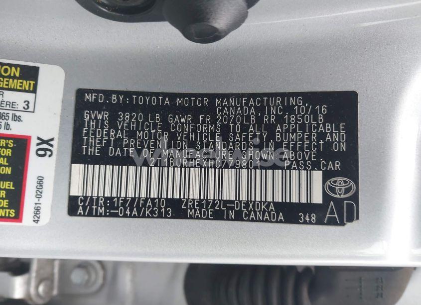 Photo 9 of 2017 Toyota Corolla L (VIN 2T1BURHEXHC779801)