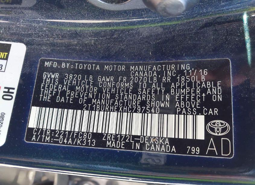 Photo 9 of 2017 Toyota Corolla SE (VIN 2T1BURHEXHC797540)