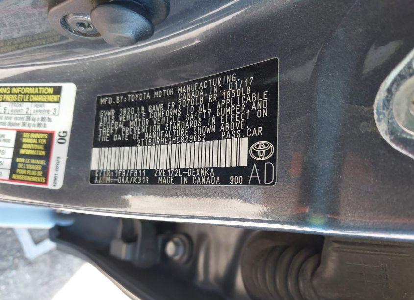 Photo 9 of 2017 Toyota Corolla LE (VIN 2T1BURHEXHC829662)