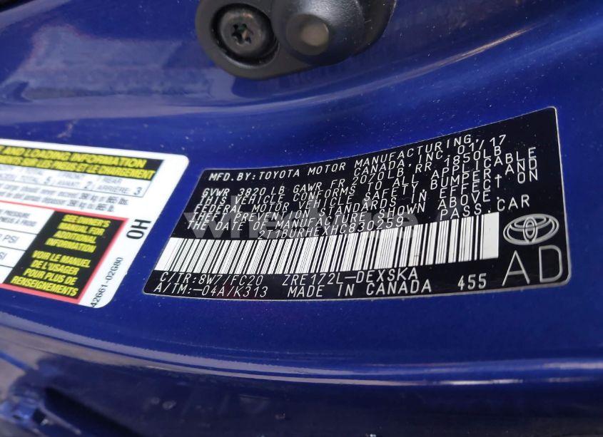 Photo 9 of 2017 Toyota Corolla L (VIN 2T1BURHEXHC830259)