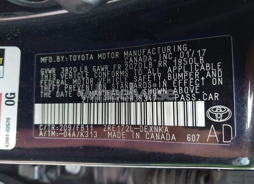 Photo 9 of 2017 Toyota Corolla LE (VIN 2T1BURHEXHC835347)