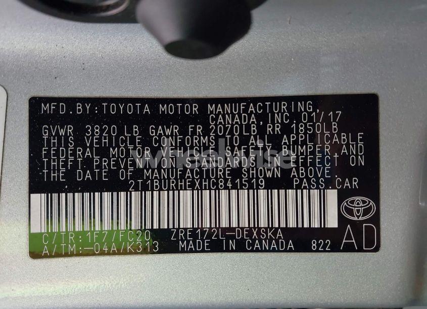 Photo 9 of 2017 Toyota Corolla L/LE/XLE/SE/XSE (VIN 2T1BURHEXHC841519)