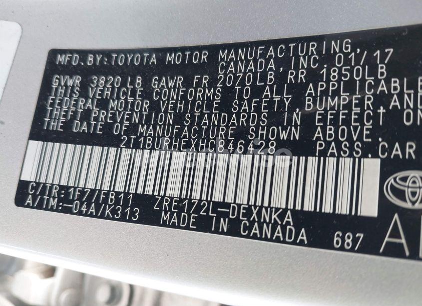 Photo 9 of 2017 Toyota Corolla LE (VIN 2T1BURHEXHC846428)