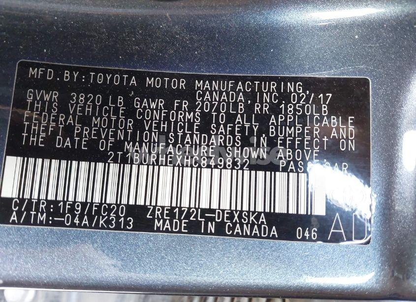 Photo 9 of 2017 Toyota Corolla SE (VIN 2T1BURHEXHC849832)