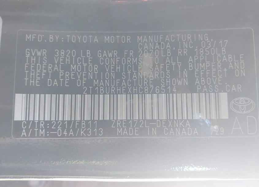 Photo 9 of 2017 Toyota Corolla LE (VIN 2T1BURHEXHC876514)