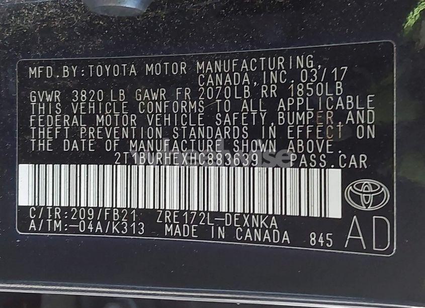 Photo 9 of 2017 Toyota Corolla LE (VIN 2T1BURHEXHC883639)