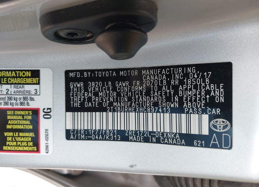 Photo 9 of 2017 Toyota Corolla LE (VIN 2T1BURHEXHC897413)