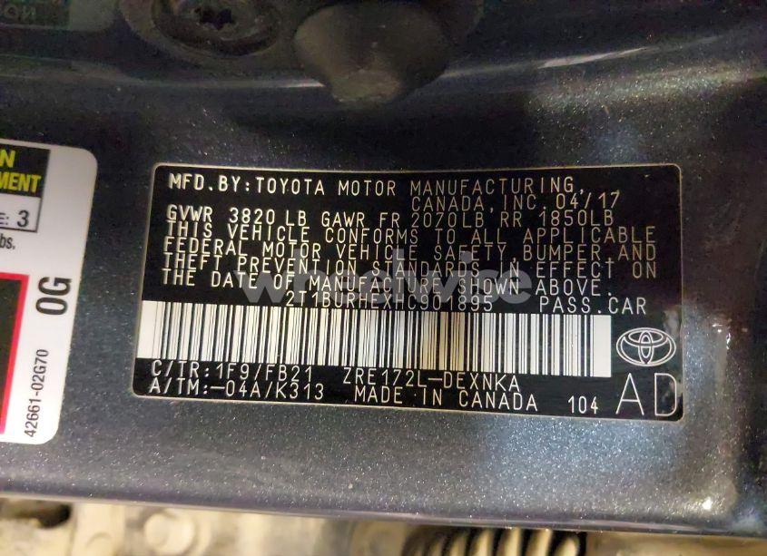 Photo 9 of 2017 Toyota Corolla LE (VIN 2T1BURHEXHC901895)