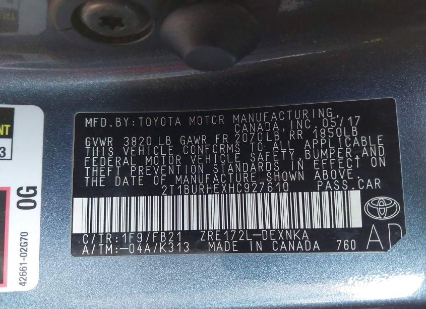 Photo 9 of 2017 Toyota Corolla LE (VIN 2T1BURHEXHC927610)