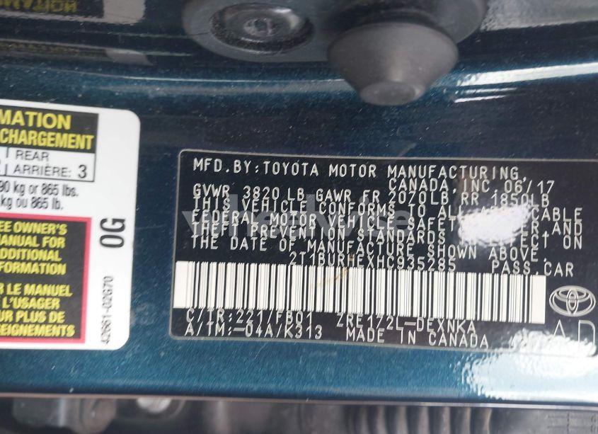 Photo 9 of 2017 Toyota Corolla LE (VIN 2T1BURHEXHC935285)