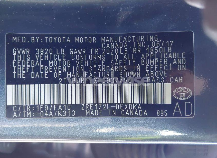 Photo 9 of 2017 Toyota Corolla L (VIN 2T1BURHEXHC937750)