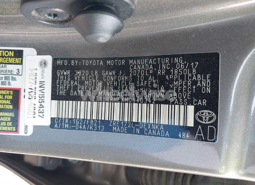 Photo 9 of 2017 Toyota Corolla LE (VIN 2T1BURHEXHC940342)