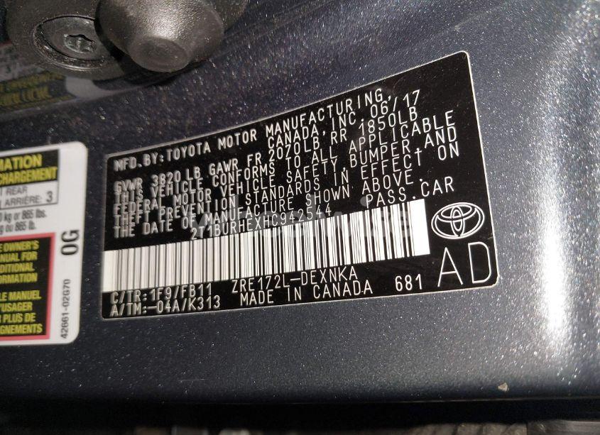 Photo 9 of 2017 Toyota Corolla LE (VIN 2T1BURHEXHC942544)