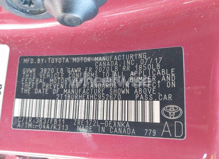 Photo 9 of 2017 Toyota Corolla LE (VIN 2T1BURHEXHC952670)