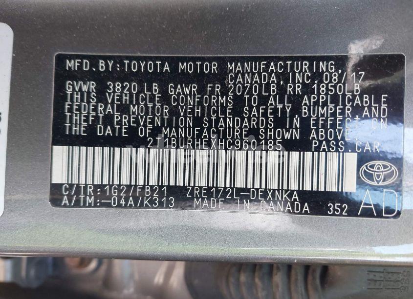 Photo 9 of 2017 Toyota Corolla LE (VIN 2T1BURHEXHC960185)