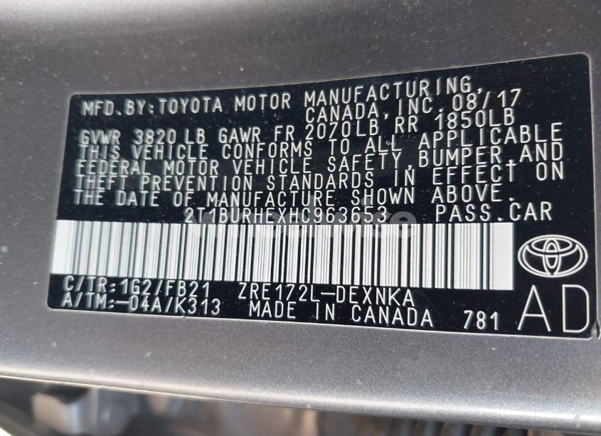 Photo 9 of 2017 Toyota Corolla LE (VIN 2T1BURHEXHC963653)