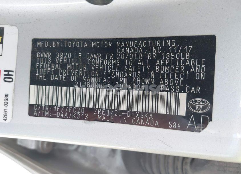 Photo 9 of 2018 Toyota Corolla SE (VIN 2T1BURHEXJC014934)