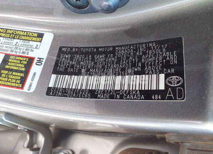 Photo 9 of 2018 Toyota Corolla SE (VIN 2T1BURHEXJC015856)