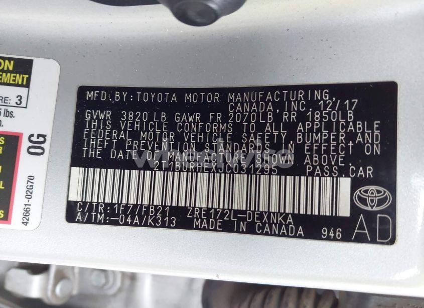 Photo 9 of 2018 Toyota Corolla LE (VIN 2T1BURHEXJC031295)